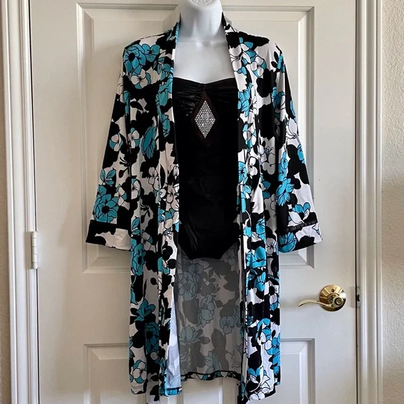 open lace back dress Bikini Competitor Rhinestone Satin Cover Up Robe S/M / Black main image 0